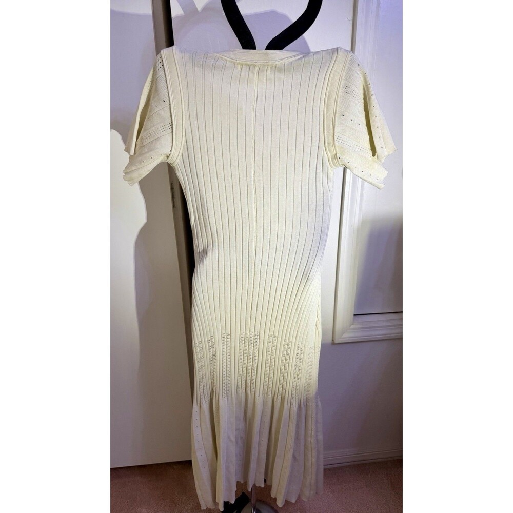 Sandro Paris Fit Knit Dress Short Sleeve Hollowed out Midi Mermaid Dress Sz L - Picture 10 of 10
